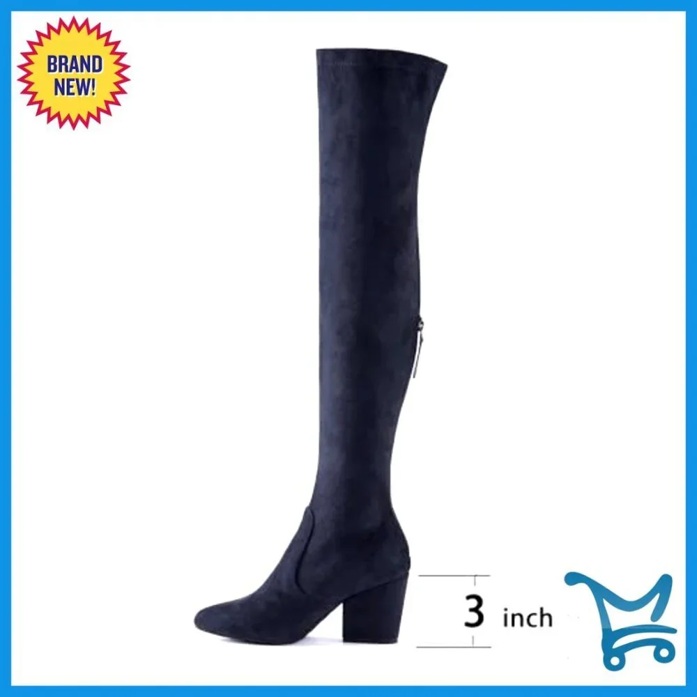 Women's Over the Knee Boots Suede Block Heel Pointed Toe Winter